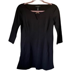 White House Black Market Solid Black 3/4 Sleeve Tunic Top Blouse Size XS Keyhole